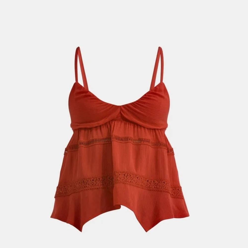 No Boundaries Hanky Hem Cami Lace Burnt Orange Womens Size XXL Cropped Casual
